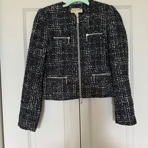 Michael Kors Black/WhiteTweed Exposed Zipper Blazer Sz. 4